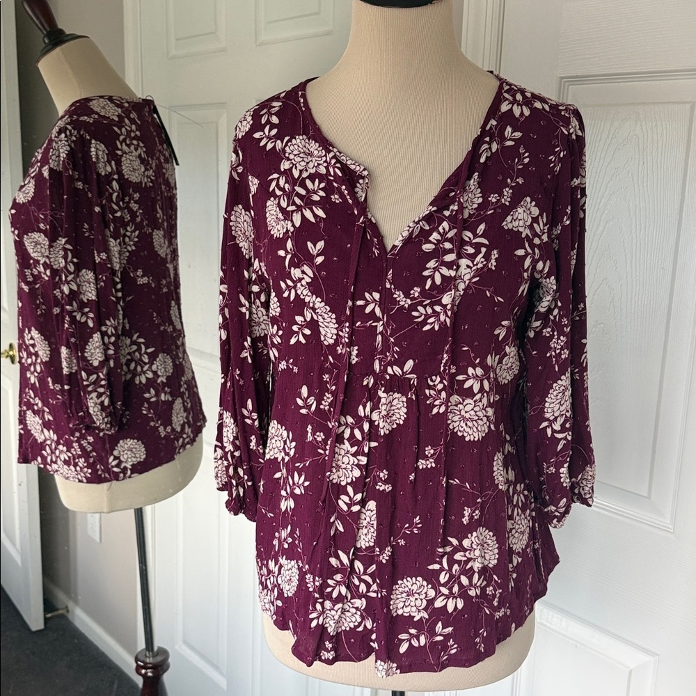 Papermoon Addley Clip Dot Top Women's Floral Plum Blouse